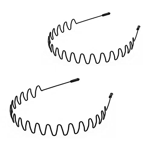 Olakin Metall Haarband[2 Stück], Schwarz Welle Stirnbänder, Rutschfestes Elastisches Haarreifen, für Outdoor Sports Yoga, für Damen und Herren(Stile C) Cover