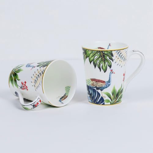 Image of GOLDEN QUEEN'S Mugs & Coaster Set of 2 for Coffee, Tea, Milk - Ideal for Your Daily Beverage Ritual, Hosting & Casual Gatherings | 300ML | Micorwave Safe - Tropical Hues