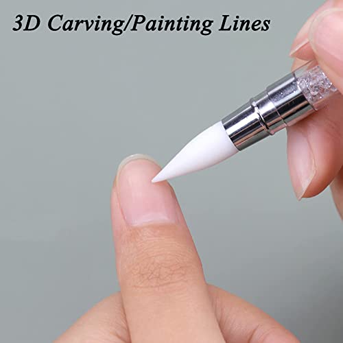 AKOAK 2 Peças Caneta de Gravação de Unha Arte Caneta de Silicone de Duas Cabeças 3D Gravura Desenho