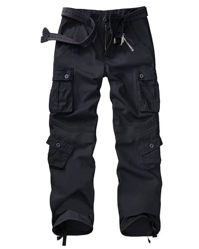TRGPSG Men's Wild Cargo Pants, Camo Pants Cotton Casual Work Hiking Pants with 8 Pockets 5337 Black 44