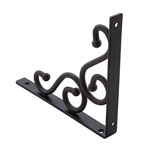 Home Master Hardware 8 X 7 Inch Decorative Iron Shelf Brackets Shelf Support Corner Brace Joint Right Angle Bracket Black With Screws 10 Pack #TOP4