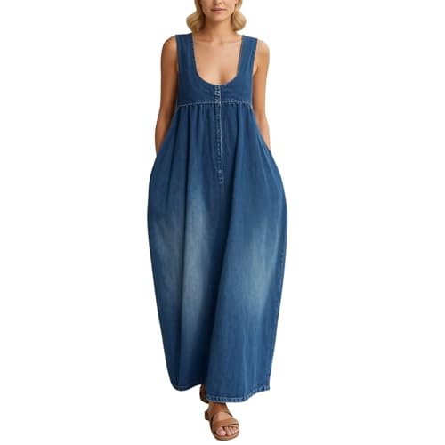 Robe salopette en denim pour femme coupe midi ample et décontractée