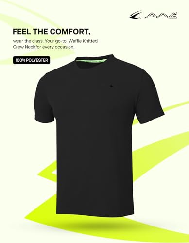 Image of AWG ALL WEATHER GEAR Men Solid Waffle Crew Neck Tshirt | Waffle Knit T-Shirt | Men's T-Shirt | Tees for Man | Textured Half Sleeve T-Shirt's | Tshirt for Men Stylish