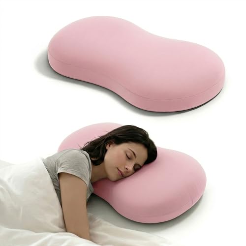 Image of Soft Cuddle Pillow, Breathable Material for Cooler Sleep, Ergonomic Bean Shape Neck Support Cushion, Stress-Free Relaxing Bedding for Side Sleeper, 23 X 14.9 X 3.8 Inch, Pink