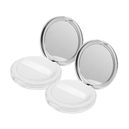 BIUDECO Loose Powder Box Case Set of 2 Portable Mini Cosmetic Containers Makeup Powder Puff Case Mirror for Blush Eye Shadow