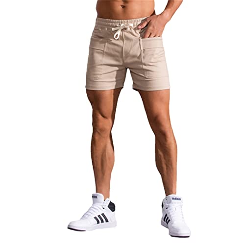 Short de sport homme coton kaki décontracté respirant AXEBHPED taille S