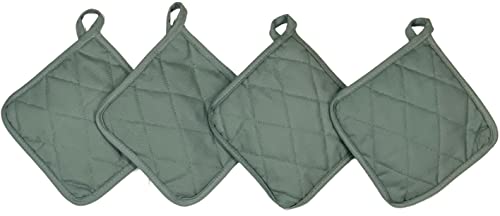 Potholders 4 Pcs Multipurpose Cotton, Pot Holders Cooking Square, Pot Holder Heat Resistant Hot Pad, By Miru. (Light Green, Cotton) #TOP20