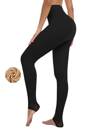 Image of DOCUMO Fleece Lined Tights for Women Thermal Pantyhose Winter Warm Fake Translucent Tights High Waisted Thick Leggings