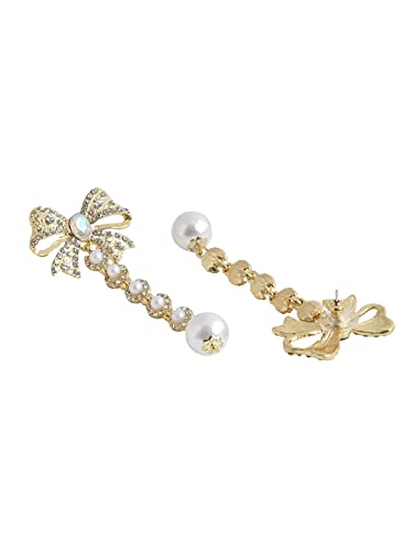 Crystal Dangler Earrings with Bow Shaped Pearl Danglers