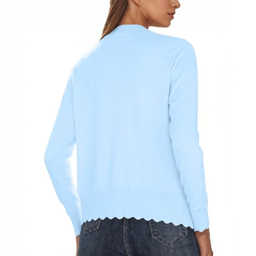 Women's Open Front Cardigans Long Sleeve V Neck Button Down Lightweight Scalloped Knit Sweaters Shrug Jumper Cover Up3