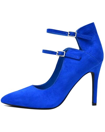 High Heels Pumps for Women 3.7-Inch Closed Toe Pumps Dress Shoes Trendy Two Ankle Strap Pointed Toe Sexy Stiletto Heels for Prom Business Party Wedding2