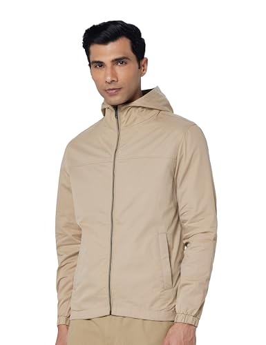 Image of Qube By Fort Collins Men's Cotton Hooded Jacket - Lightweight Full Zip Casual Jacket for Men | Solid Cotton Windcheater-Style Hooded Jacket for Spring, Monsoon & Everyday Wear