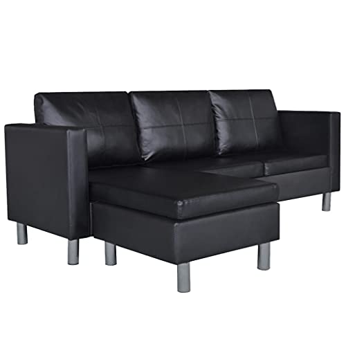 Willood L-förmiges Sofa 3-Sitzer Kunstleder Ecksofa 3er Loungesofa Eckcouch Couch Wohnlandschaft Schwarz