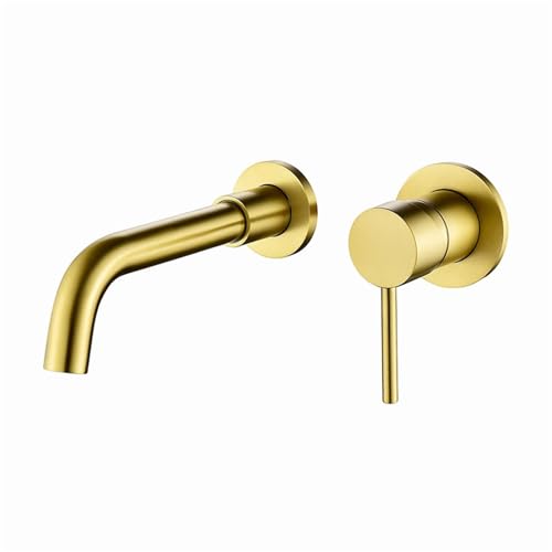 Robinetterie murale de salle de bain dorée avec bec pivotant anti-calcaire