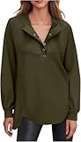 Kenhansion Women's Button Up Long Sleeve Henley Tops Casual Loose Tunic Pullover Sweatshirt Slit Shirts Fall Winter Outfits (Army Green,Medium)