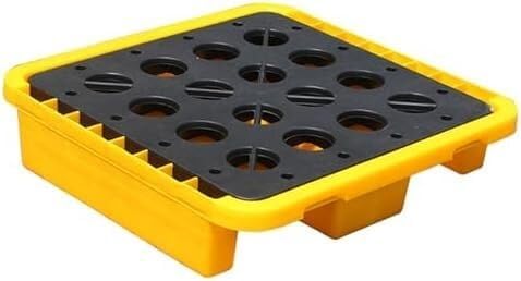 Yellow & Black Spill Containment Pallets - Modular Stackable Polyethylene Platforms for Warehouses & Workshops, 66x36, Ideal for Oil Drums & Hazardous Materials