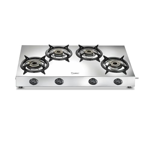 Image of Prestige Perfect Plus 04B 1mm Stainless Steel Body L.P. Gas Stove 4 Brass Burners Silver|Designer Forged Brass Burners|Removable Spill Tray