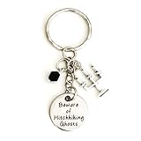Beware of Hitchhiking Ghosts Haunted Mansion Inspired Silver Charm Keychain Halloween Decor and Party Gift Accessories for Spirits Living and Dead | Merchandise