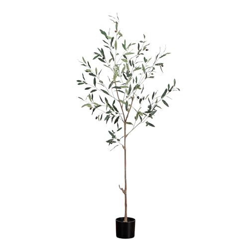 Nearly Natural 5ft Minimalist Olive Tree - Artificial Slim Tree with Faux Olives, Bendable Branches...