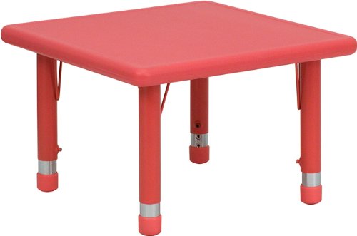 Flash Furniture 24'' Square Red Plastic Height Adjustable Activity Table