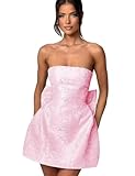 Suphod Strapless Homecoming Dresses for Teens Embroidery Satin Mini Cocktail Dresses with Bow Light Pink US6