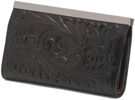 Patricia Nash Cauchy Frame Wallet – Genuine Leather Kiss-Lock Frame Wallet with Organized Interior, Black Tooled