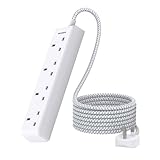 3M 4 Way Extension Lead, HANYCONY Plug Extension Socket with Braided Cable, Heavy Duty Power Strip 13A 3250W, Multi Socket Adapter for Home, Office, Living Room, Camping Essentials, White - Image 1