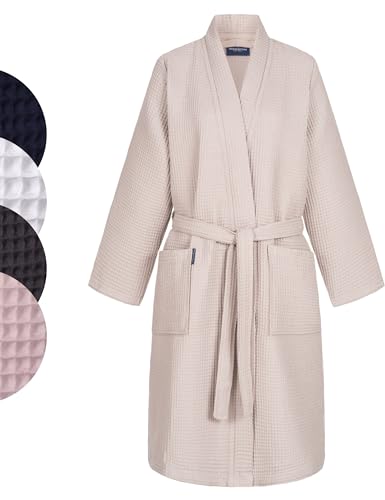 Morgenstern Bademantel Damen Leicht 100% Baumwolle Waffelstoff Waffelpique...