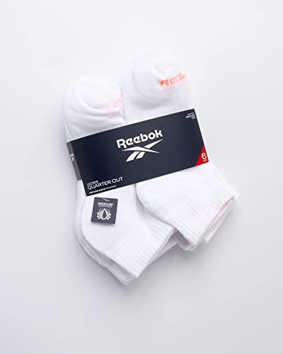 Image of Reebok Womens Quarter Socks 6 Pack Comfort Cushioned Athletic Socks | Moisture-wicking Fabric Keeps Feet Dry, Flexible Knit Hugs the Arch, Plush Footbed Absorbs Shock