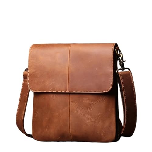 Maletín portátil de cuero genuino para hombre: bandolera vintage con solapa de piel de vaca