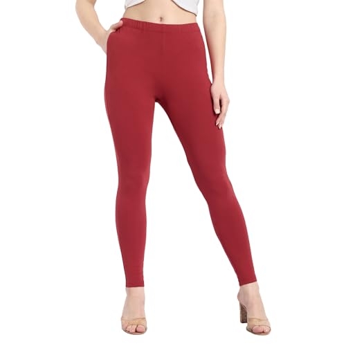 Image of ONE SKY Women Full Length Leggings | Cotton Modal Spandex Blend | High Waist Stretchable & Bio-Washed Fabric | Colour-Lock Technology | Comfortable Leggings for Women