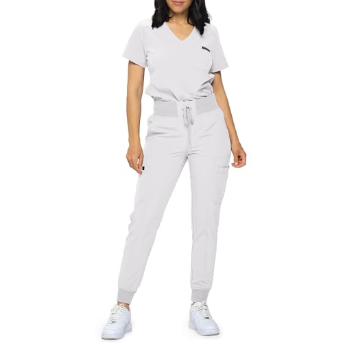 Image of Monarch Uniforms Slim Fit Stretchy Scrubs Women's Jogger Scrub Set Slim Jogger Scrubs with Tuck-In Top for Women