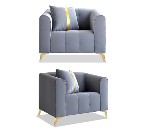 Image of UMAR ARTS Luxury Chesterfield Leatherate Sofa Set, Tufted Genuine Leatherate, Classic Living Room Furniture (3+1+1 Grey)