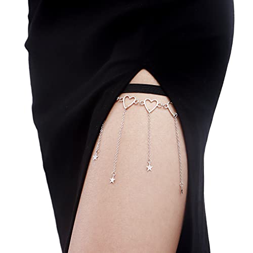 Chaîne de cuisse brillante en forme de cœur et d'étoile avec pompons, chaîne de corps, porte-jarretelles, tendance, plage, club, rave, fête, ceinture de cuisse pour femme, costume gothique ceinture de – vue 2