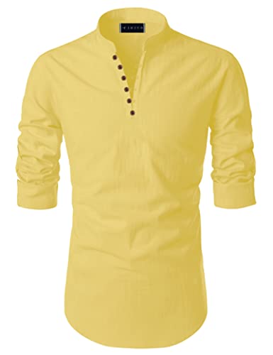 Image of Macsivo Men's Cotton Blend Kurta with Solid Band Collar Full Sleeve Button Closure Regular Fit Curved Hem Length | Kurta for Man | Combo Pack of 2