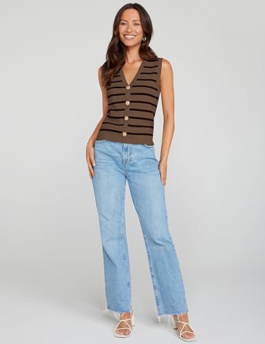 Image of UEU Womens Striped Sweater Vest Button Up Knit Vest Tops Cropped Crochet Sleeveless Cardigan 2025 Trendy Fashion Outfits