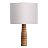 DEZAART Mid-Century Modern Wood Table Lamp (10”) – Hand-Carved Massif Beech Wood Stand/White Lamp Sh