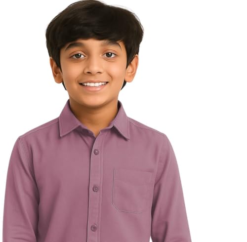 Image of Red Nine Rocket Science Boys' Solid Satin-Finish Poly Cotton Shirt | Single Pocket, Spread Collar, Long Sleeve, Casual