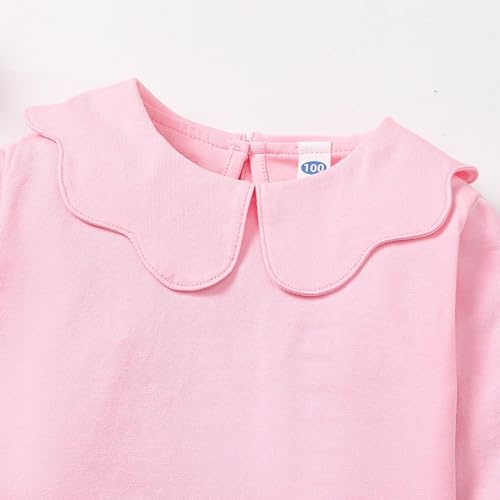 Image of 12M-14Y Toddler Baby Girls Peter Pan Collar Blouse Kids Girl Solid Color Puff Sleeve T-Shirts Casual Tee Tops