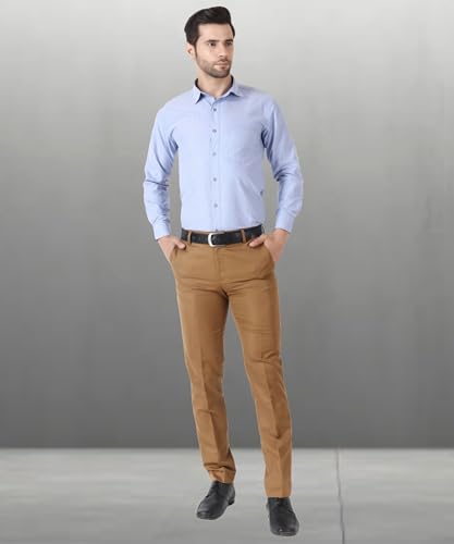 Image of MALENO Men's Slub Effect Solid Trouser | Classic Slim Fit Formal Trousers for Men | Slim Fit Trousers for Men