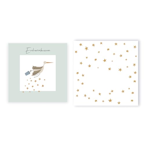 Forletter - Tarjeta de Felicitación, 15 x 15 cm, Nacimiento, Cigüeña