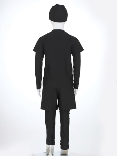 3Pcs Kids Boys Teen Swimsuit Long Sleeve Swim Top with Double Layers Swim Pants and Swim Hat4