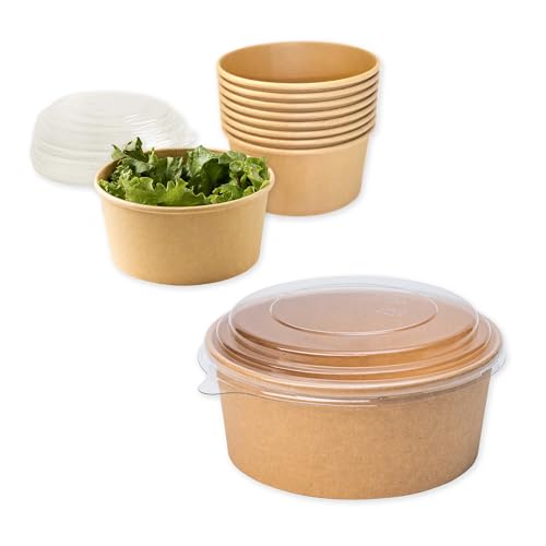 ECOPICNIC Lot de 50 saladiers en Pet avec Couvercle, 1000 ML | Barquettes Alimentaires jetables pour salades, Repas à emporter, Contenant écologique pour Poke Bowls, Plats Chauds ou froids