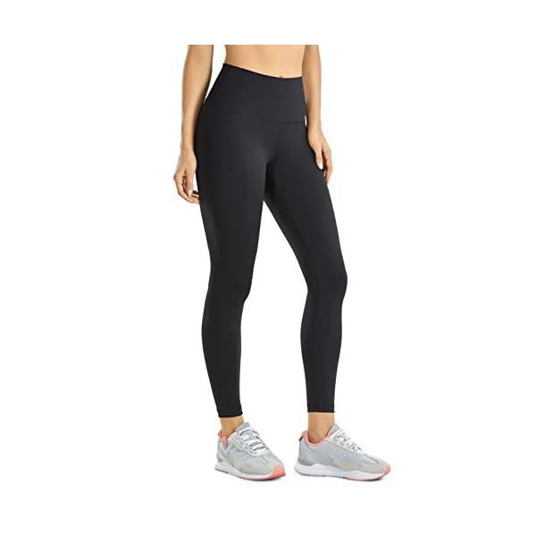 CRZ YOGA Women's Hugged Feeling Compression Leggings 25 Inches - Thick High Waisted Tummy Control Workout Leggings Black Medium