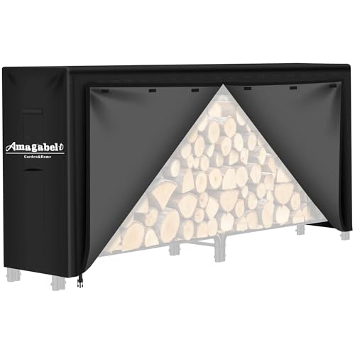 Amagabeli 244cmx61cmx107cm Cubierta para estantes de leña de resistente a la intemperie la intemperie 600D Oxford cubiertas de almacenamiento de madera para fuego con respaldo de PVC color negro