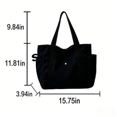 Bolso Tote grande de lona con cremallera y bolsillos negro miniatura 4