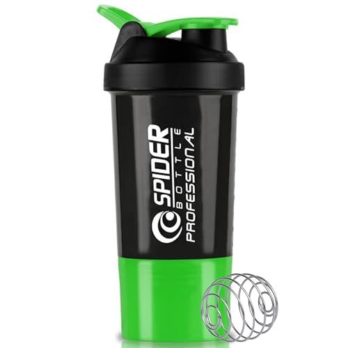 Image of Zyro Spider Gym Shaker Bottle, Shakers for Protein Shake 500 Ml with 1 Storage Compartment Gym protein shaker for workout (Pack of 1, Green)