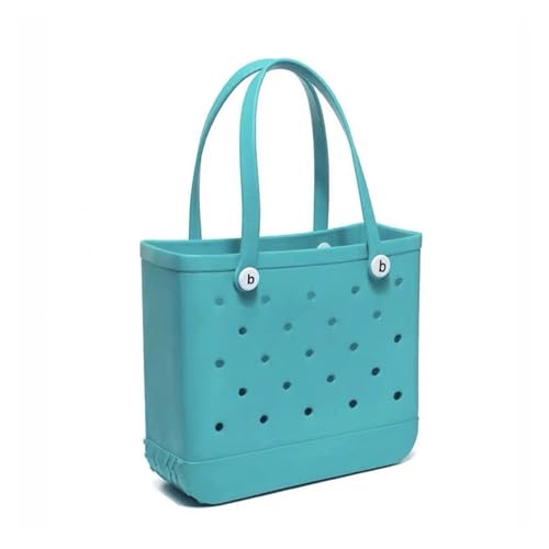 Large EVA Rubber Waterproof Beach Bag for Women - Solid Color Jelly Shoulder Tote with Storage Basket - Travel Shopping Handbag for Summer Vacation(Lake Green,L 35x33x13cm)
