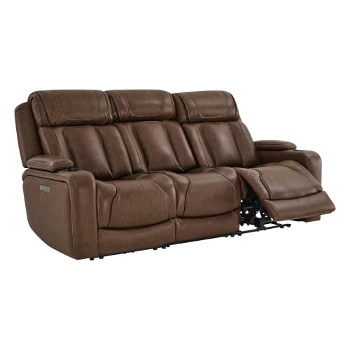 Image of Watson & Whitely Power Reclining Sofa 3-Seat, Genuine Leather Cafe Brown