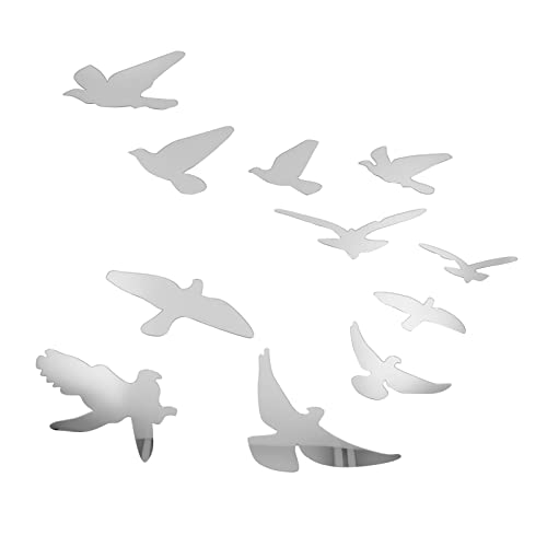 Autocollants Muraux Miroir, Autocollant Décoratif en Forme d'oiseau, Facile à Installer, pour la Décoration du Salon et de la Chambre à Coucher (SILVER)